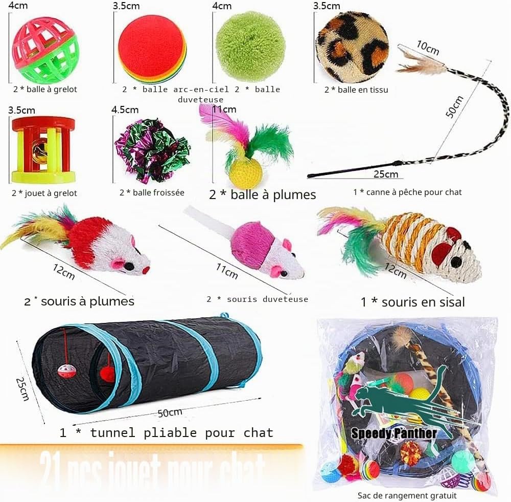 Chats jouant avec le tunnel pliable et les balles du lot Speedy Panther