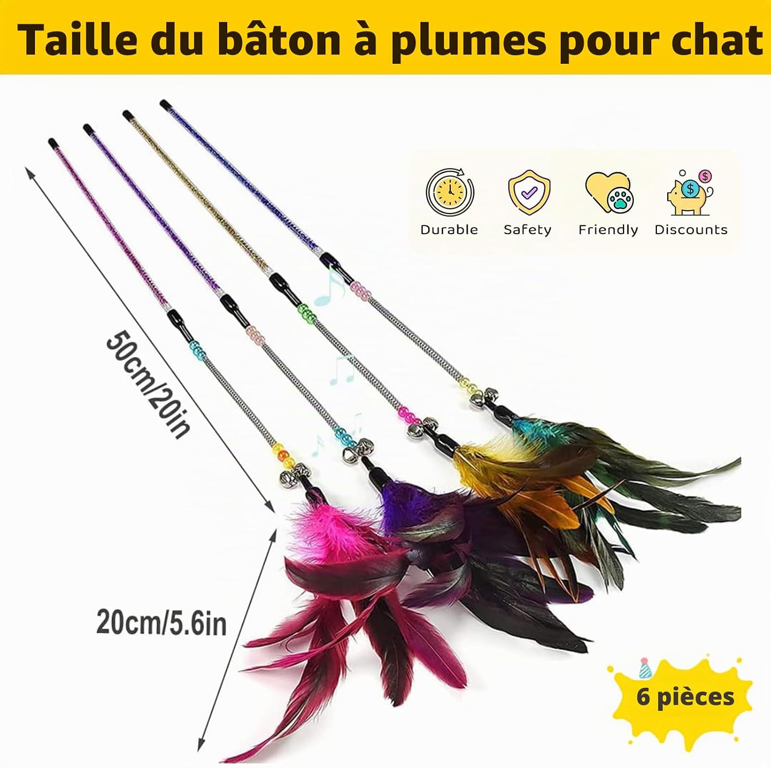 Lot de 6 baguettes pour chat Aidiyapet avec plumes multicolores