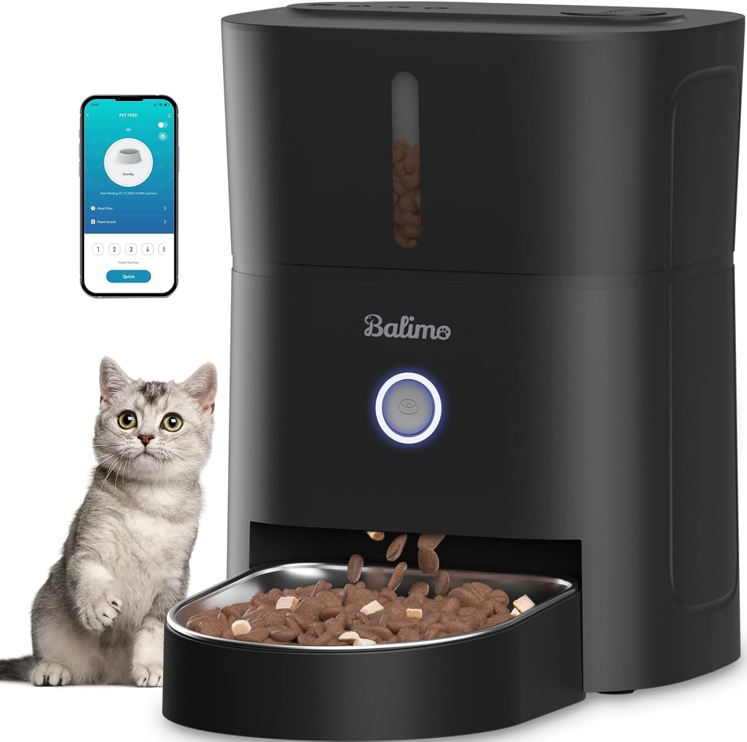 Distributeur automatique de croquettes Balimo 3L avec application mobile et chat