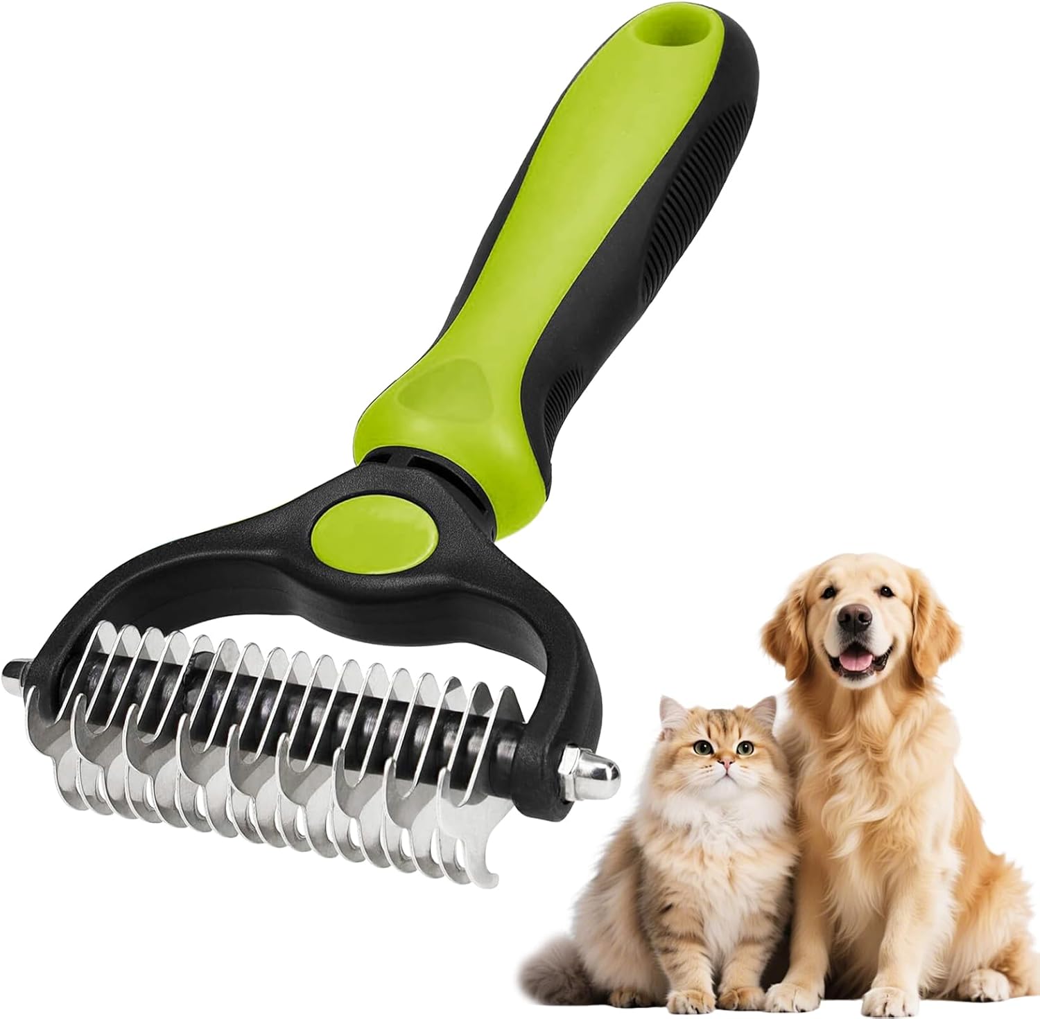 Brosse démêloir double face verte pour chien et chat avec dents en acier inoxydable