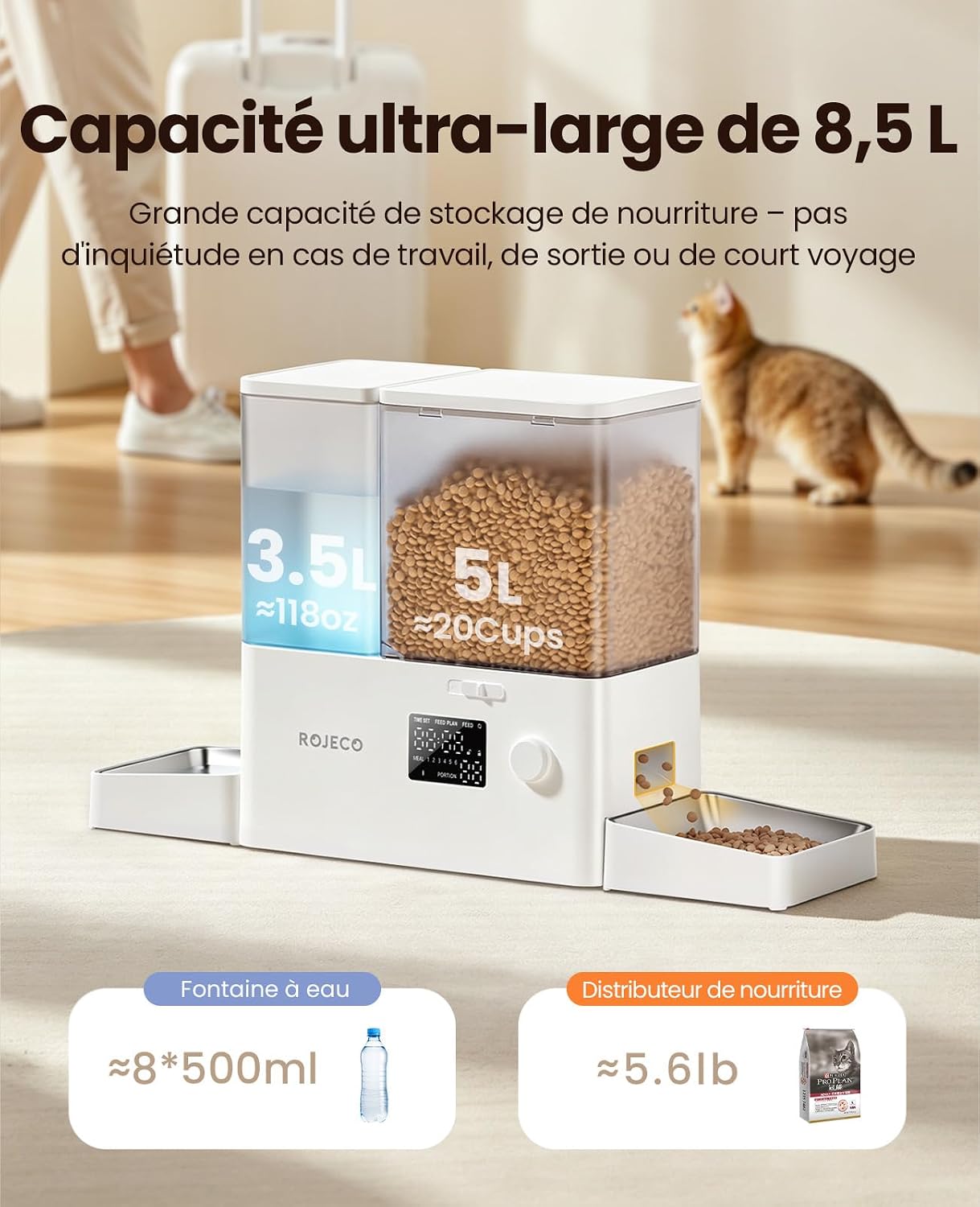 Détail de la grande capacité des réservoirs du distributeur ROJECO