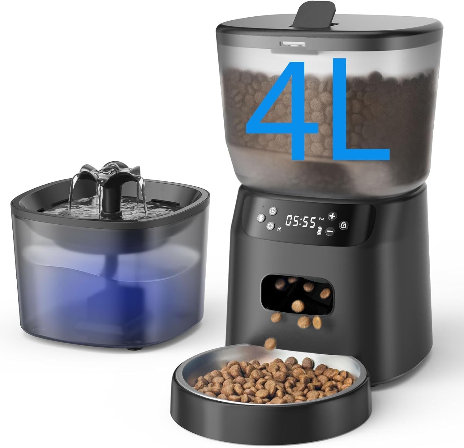 Ensemble distributeur de croquettes automatique et fontaine à eau filtrante pour chat Kataliclab