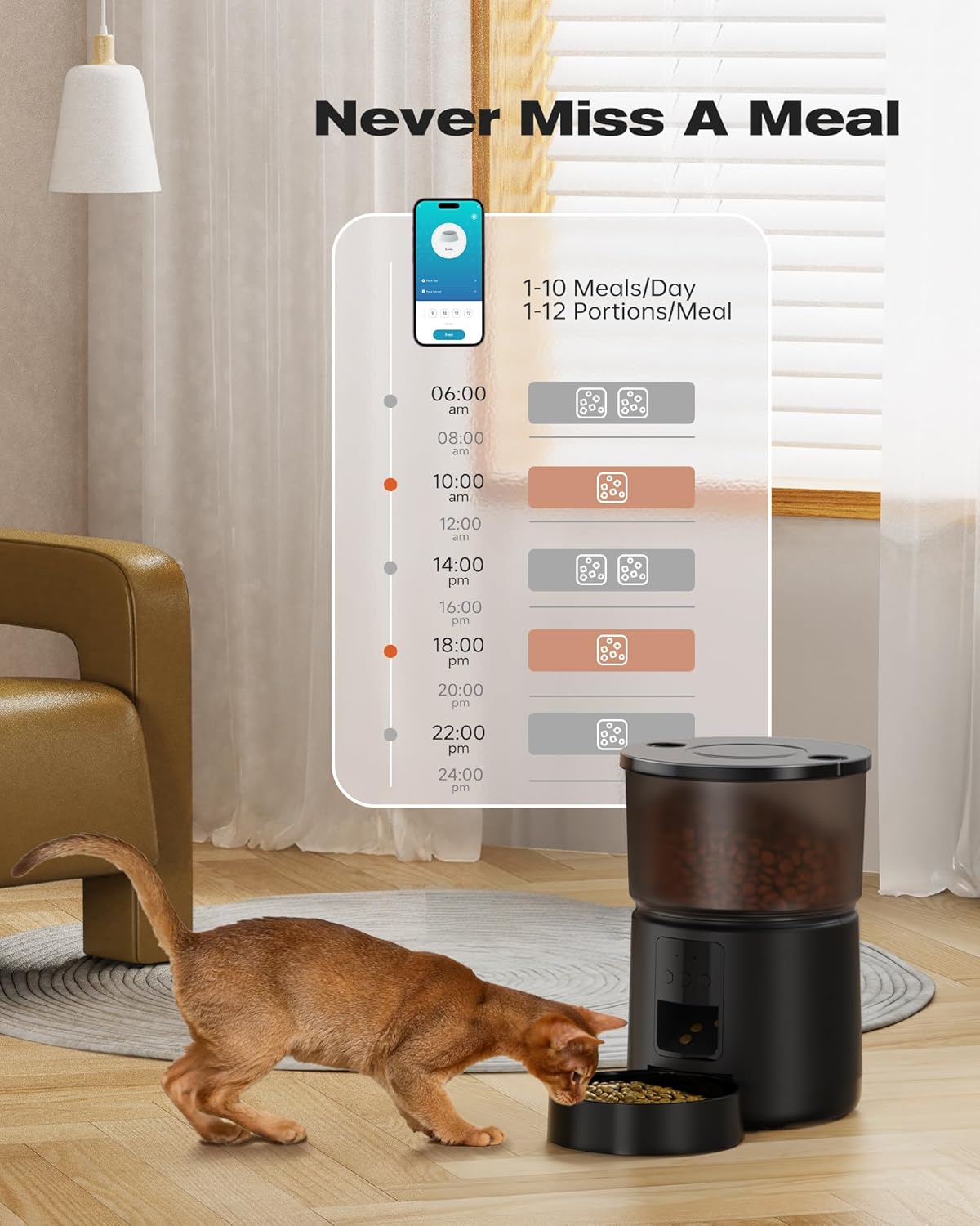 Distributeur automatique SOOFPET A4-WIFI noir avec application mobile affichée à côté