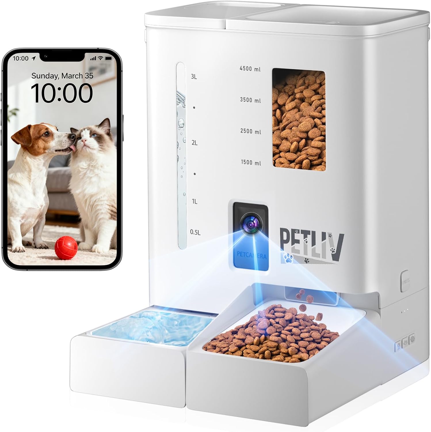 Distributeur automatique PETLIV DU-F03V avec affichage de l'application mobile et caméra frontale