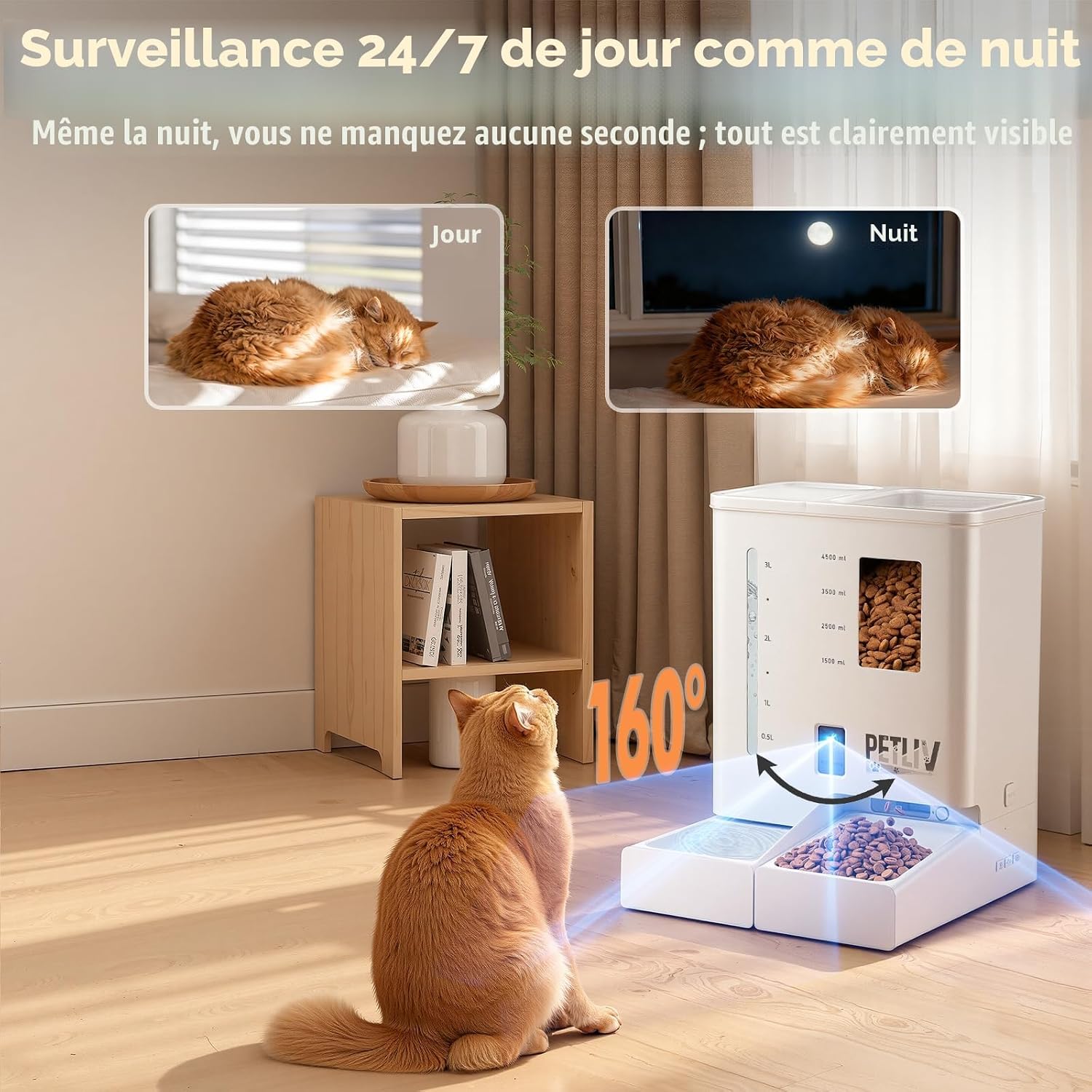 Fonctionnement de la caméra 2K du PETLIV DU-F03V de jour comme de nuit avec angle de 160 degrés