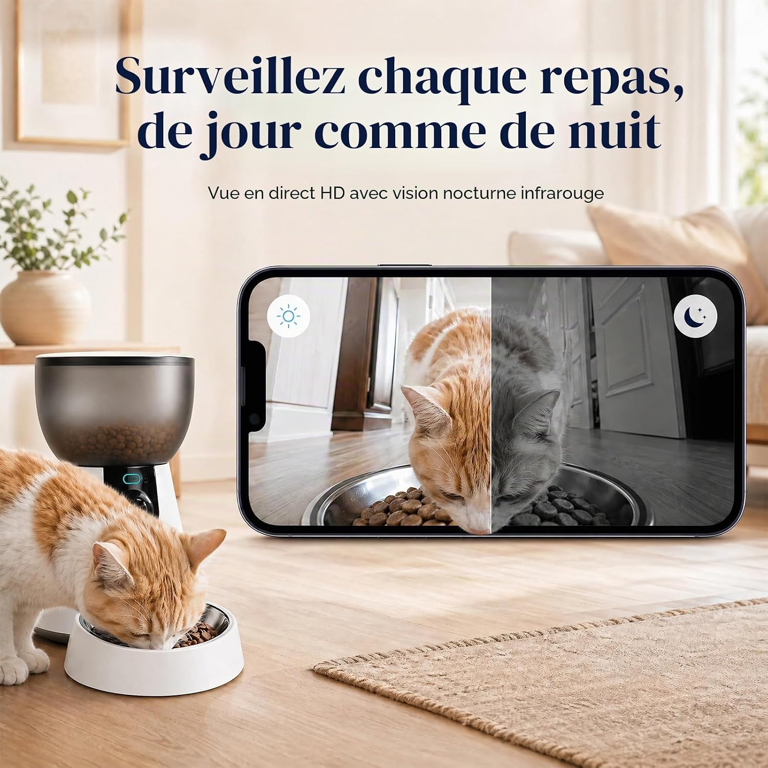 Comparaison de l'image de la caméra sur smartphone de jour et avec la vision nocturne activée