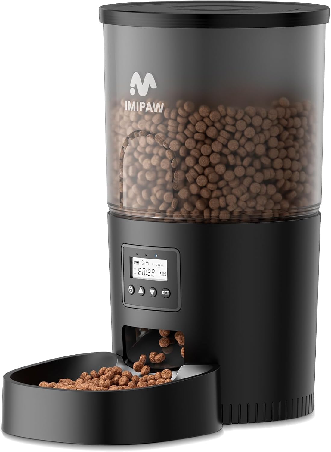 Distributeur automatique de croquettes IMIPAW avec son écran de contrôle LCD en façade