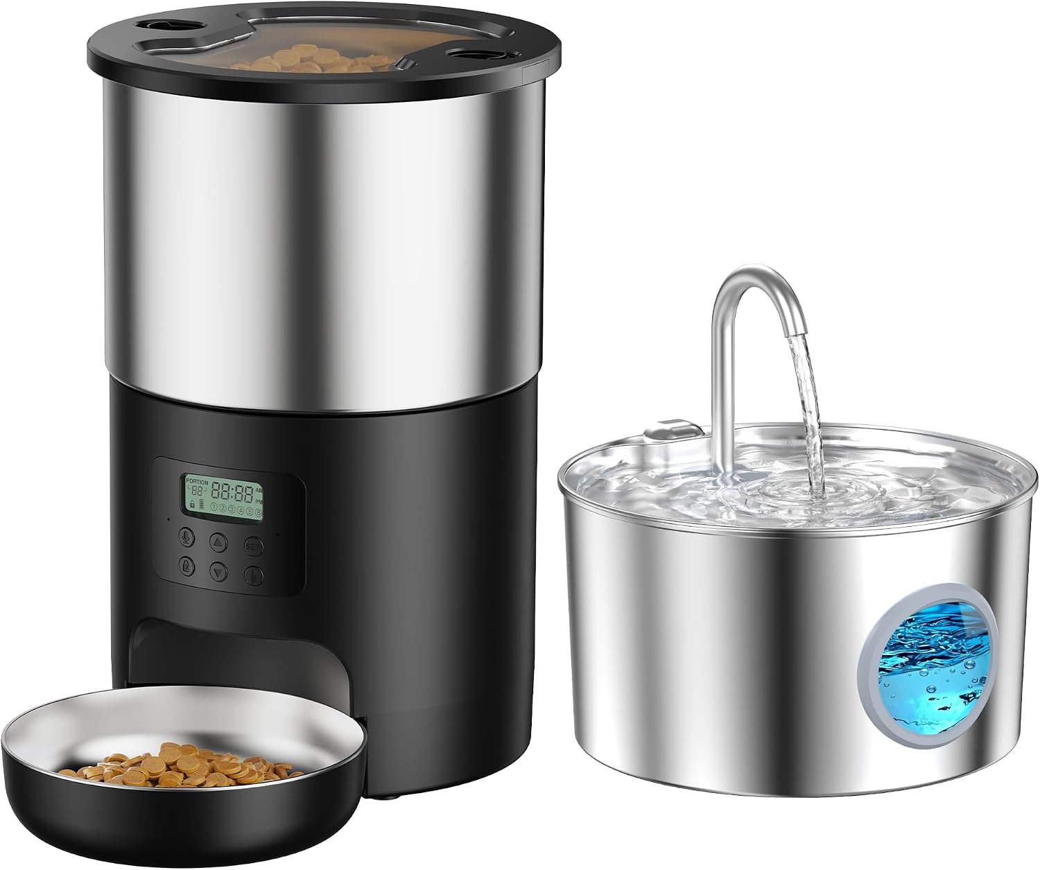 Distributeur automatique de croquettes et fontaine à eau en inox VOUAAOOD A7