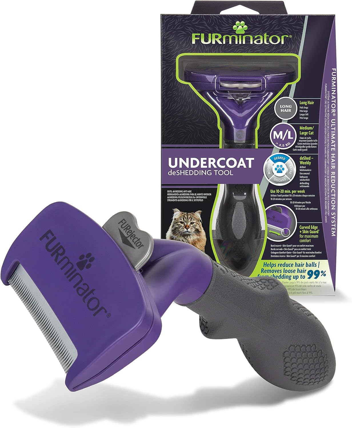 Brosse Furminator pour grand chat à poils longs dans son emballage