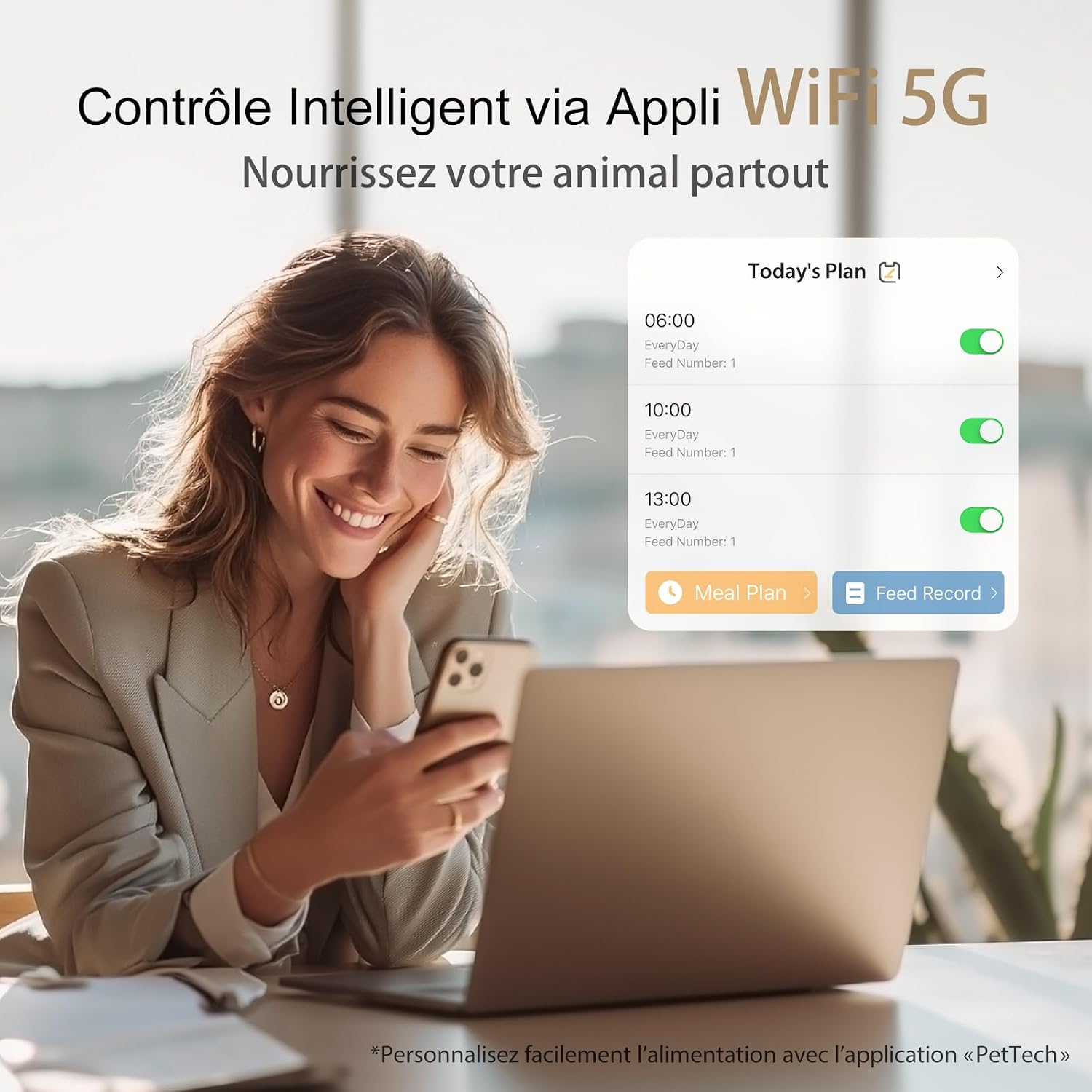 Distributeur automatique IMIPAW IP-4LW et interface de l'application sur smartphone