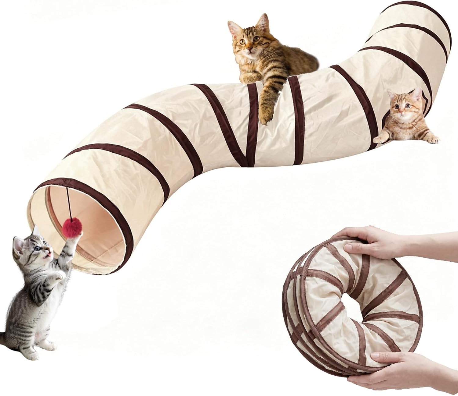 Chatons jouant avec le tunnel en S beige AMSGANK pliable