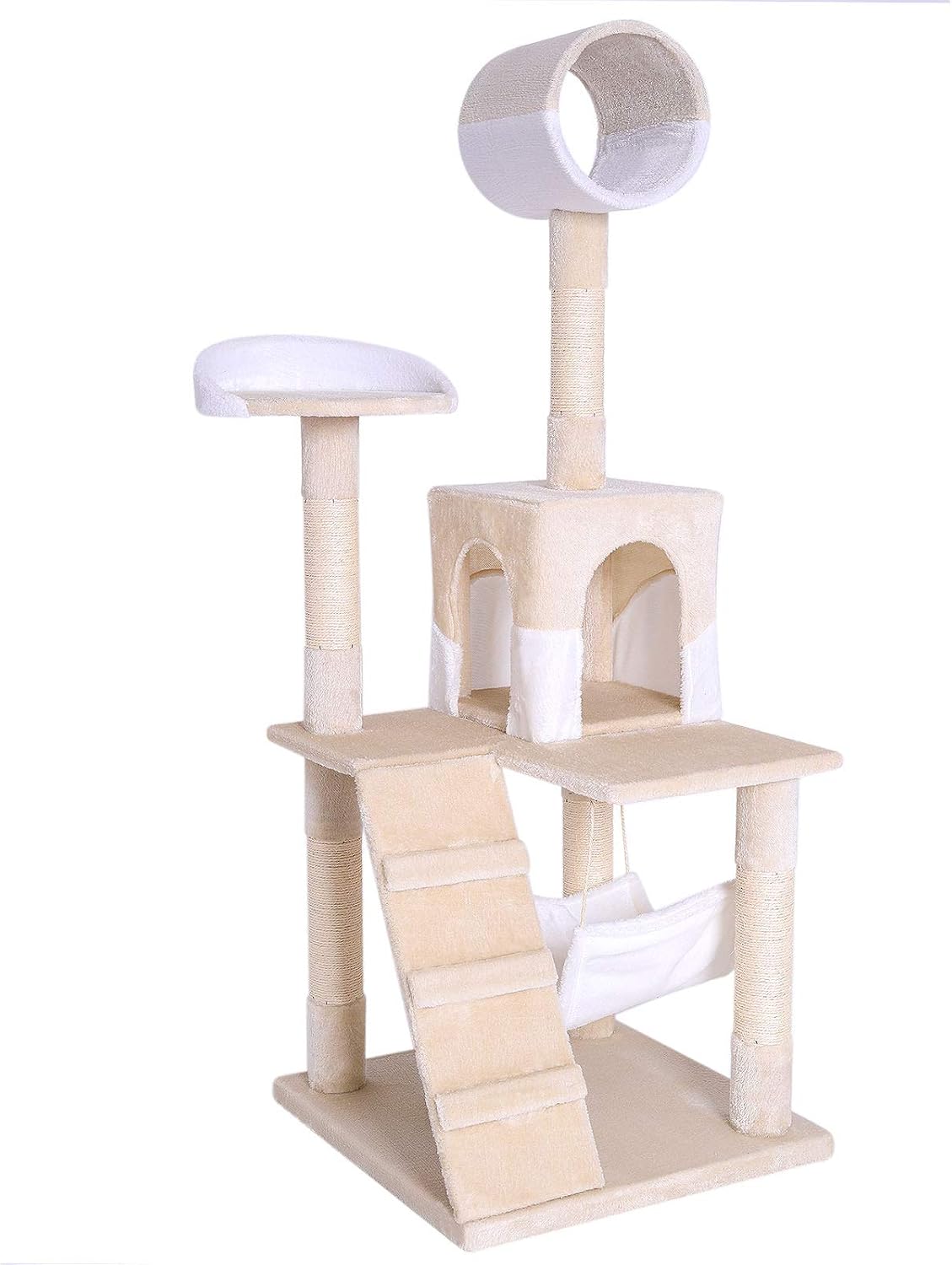 Arbre à chat lionto KB00353 gris clair avec hamac, niche et tunnel supérieur