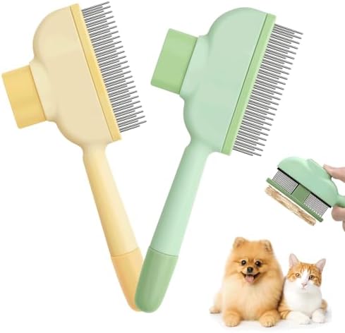 Lot de deux brosses autonettoyantes pour chats et chiens montrant le mécanisme d'éjection des poils.