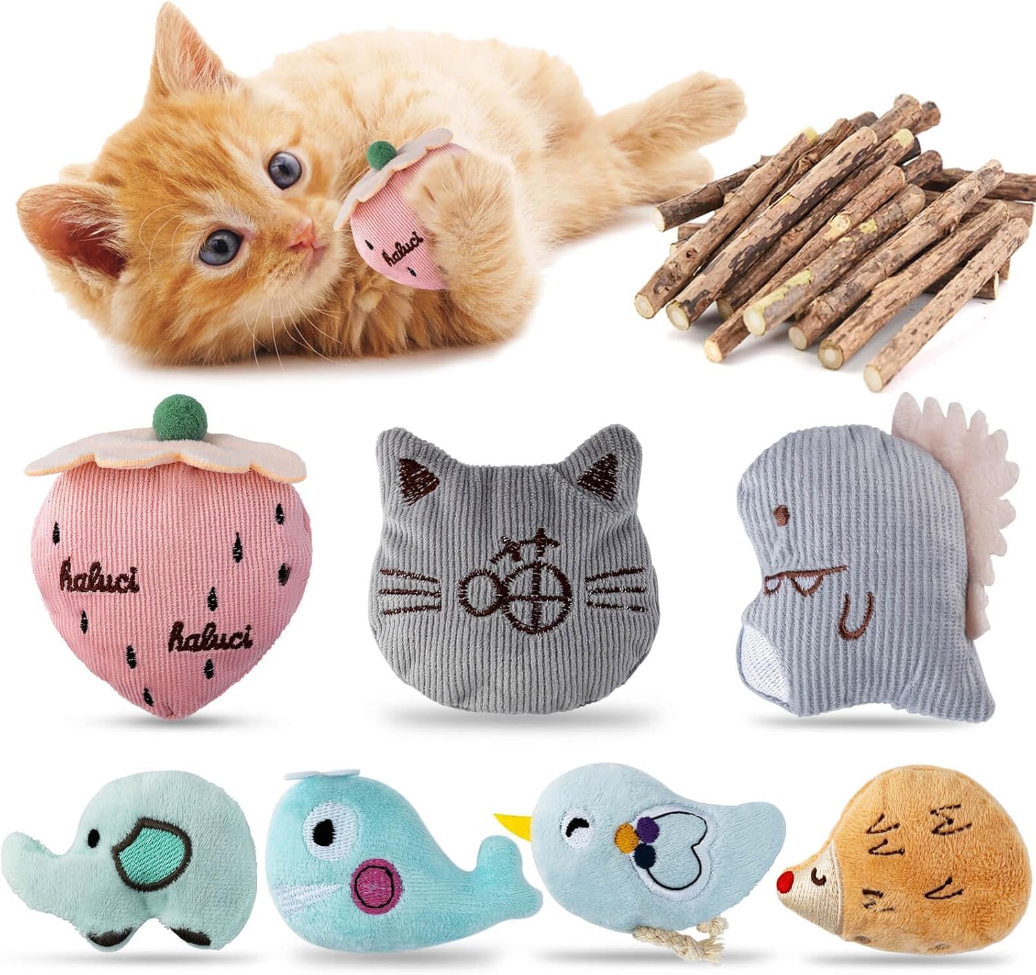 Bâton à mâcher pour chat en Matatabi avec corde multicolore tressée