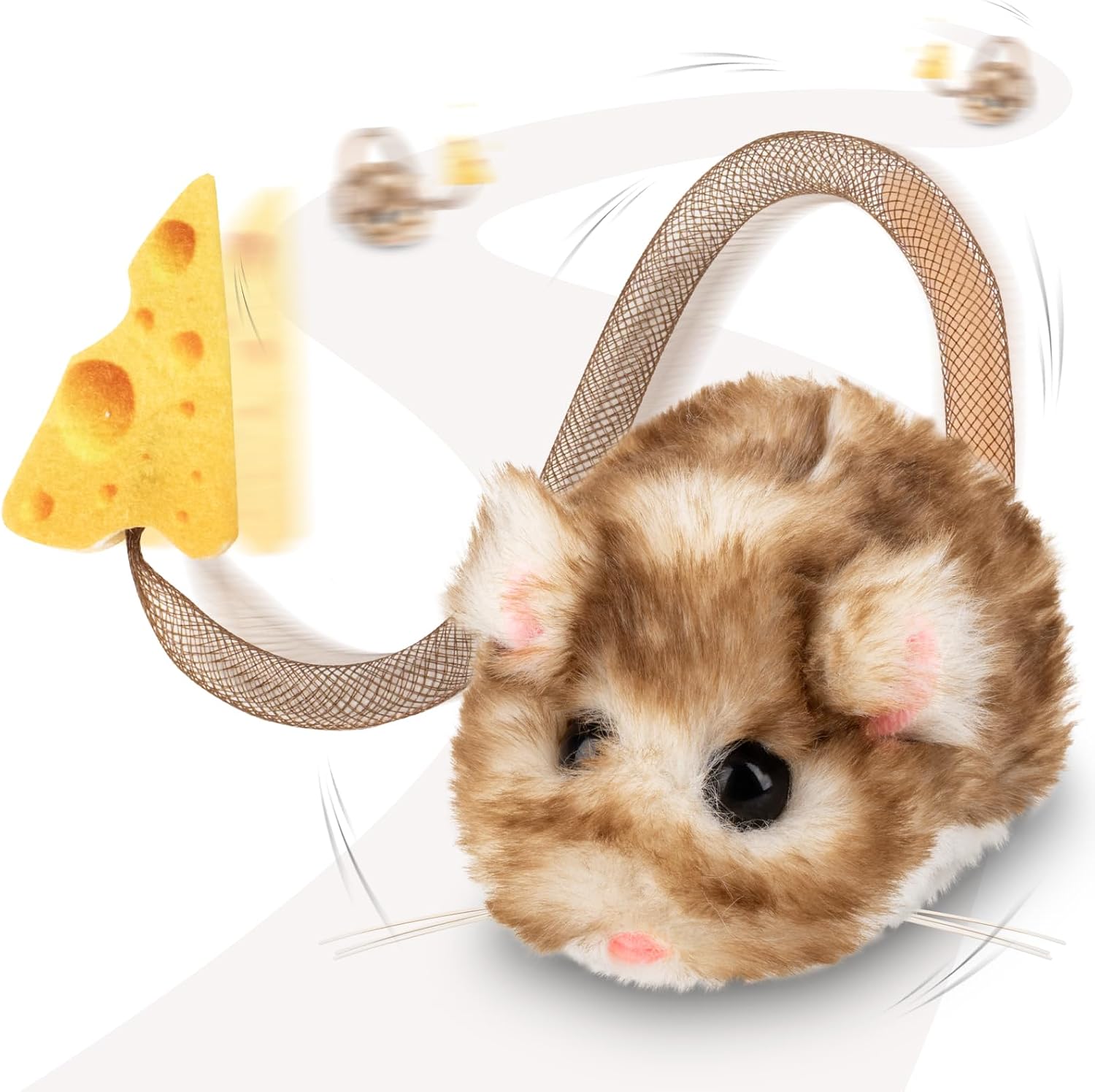 Souris interactive Migi-Mouse en peluche brune avec sa queue élastique