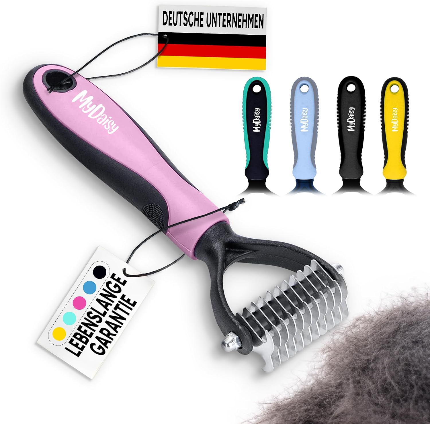 Brosse de toilettage pour chien et chat avec manche rose et dents métalliques incurvées