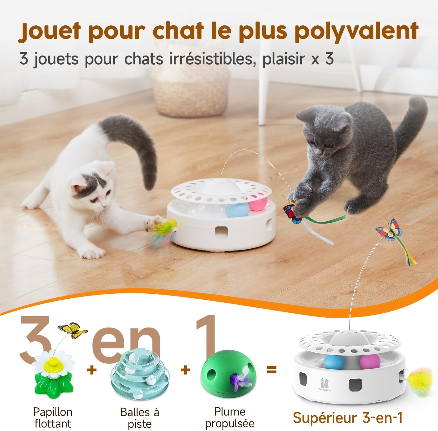 Jouet interactif 3-en-1 Potaroma avec chats en action