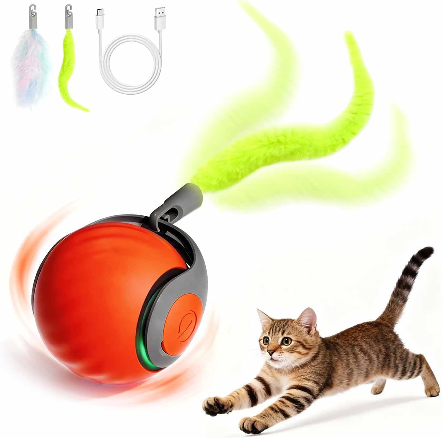 Balle interactive orange Kinizuxi Speedy Tail 2.0 pour chat avec queue en mouvement