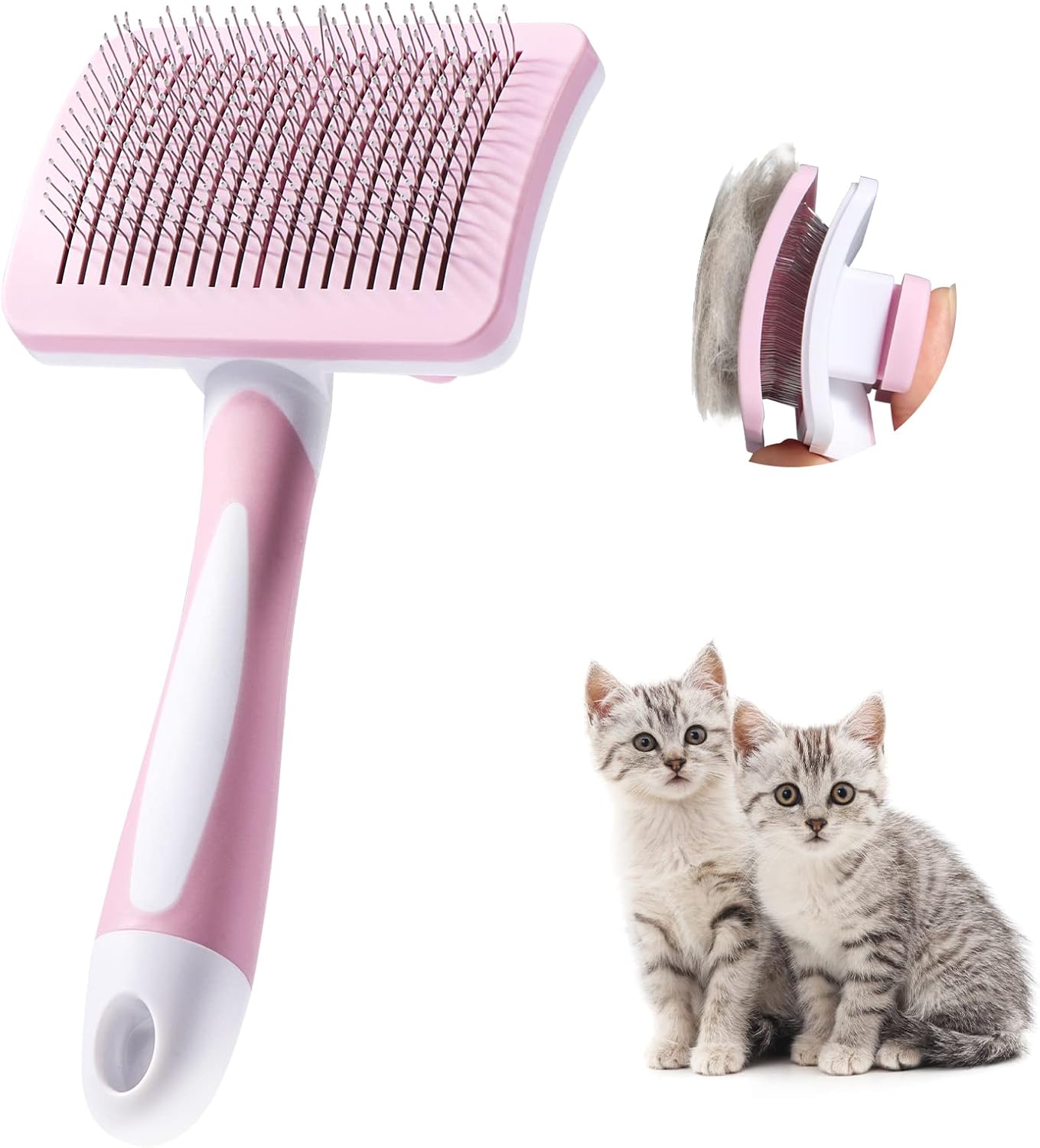Brosse autonettoyante Vinabo rose avec mécanisme de rétractation des poils