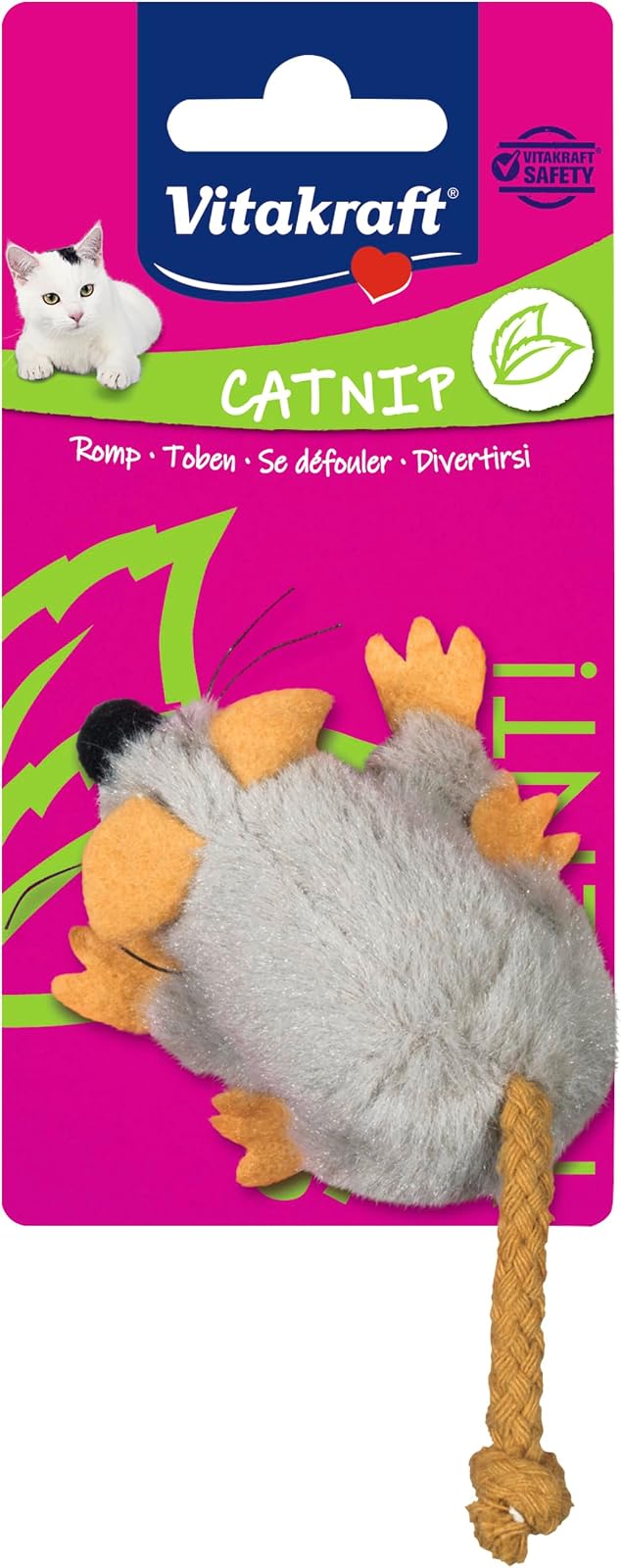 Souris en peluche Vitakraft dans son emballage avec mention Catnip