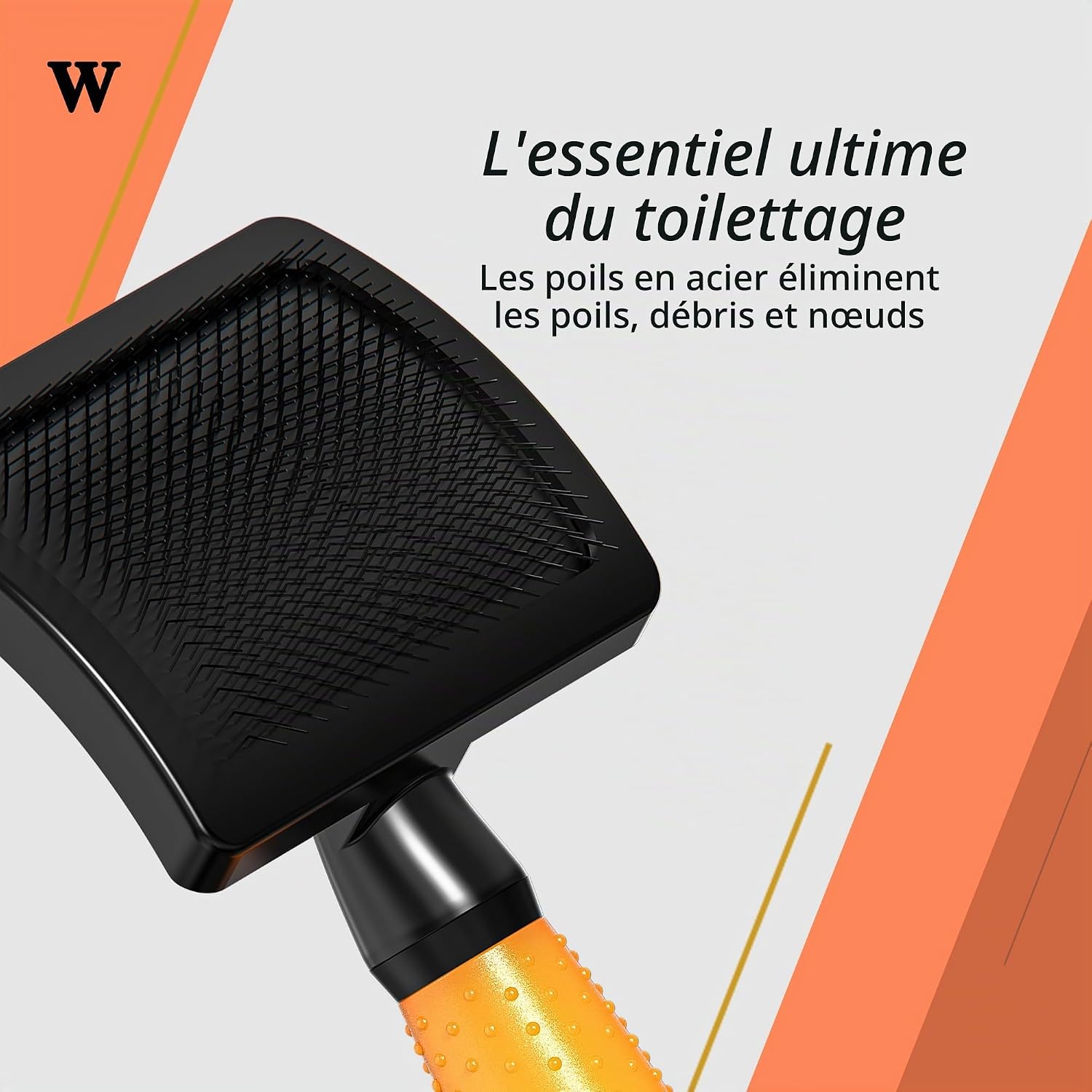 Vue globale de la petite brosse carde Wahl montrant le manche en gel texturé